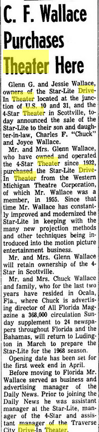 Starlite Drive-In Theatre - Jan 25 1968 Article On Ownership Change